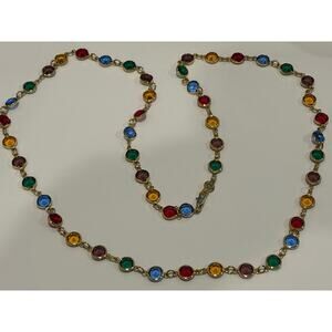 Vintage Austrian Crystals Necklace Bezel Set Open Back Signed Multicolor